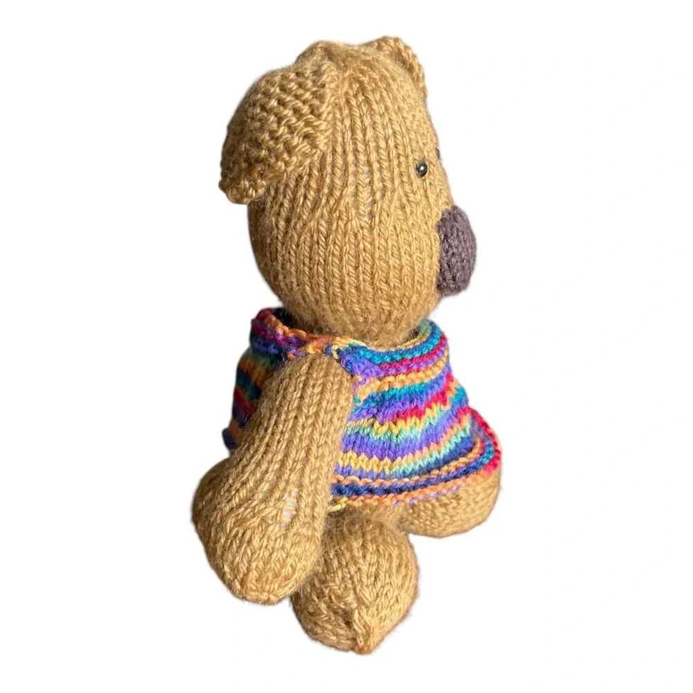 Handmade Puppy with Vest Stuffed Animal‎ Soft Knitted Golden Brown Dog Wool Toy